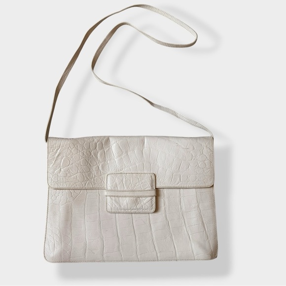 Furla Handbags - Vintage Furla Bag Envelope Croc Embossed Leather Off White Structured Purse